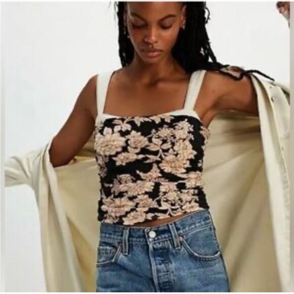 Free People Printed 2 Tone Sleeveless Crop Tank Top size small - Picture 1 of 7